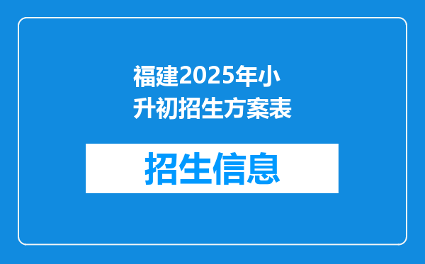 福建2025年小升初招生方案表