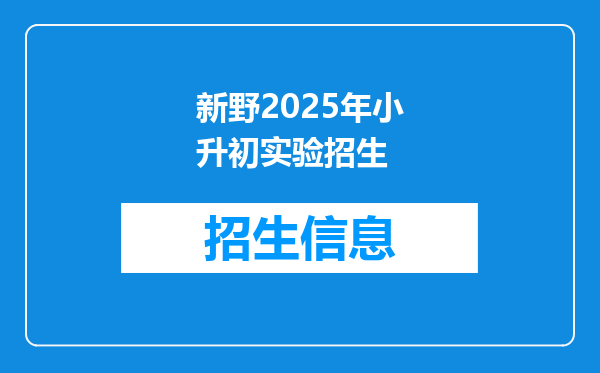 新野2025年小升初实验招生