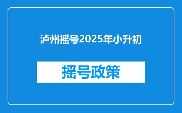 泸州摇号2025年小升初