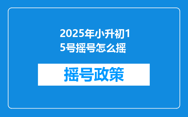 2025年小升初15号摇号怎么摇