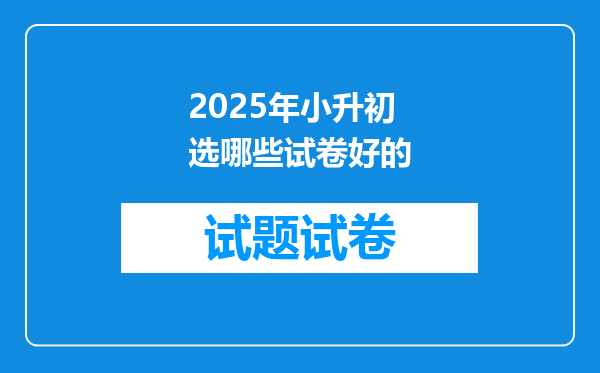 2025年小升初选哪些试卷好的