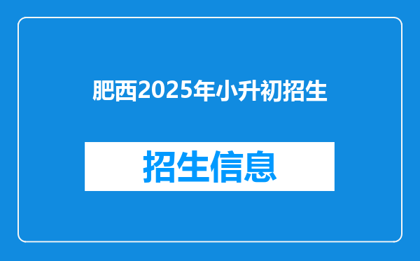 肥西2025年小升初招生