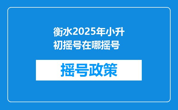 衡水2025年小升初摇号在哪摇号