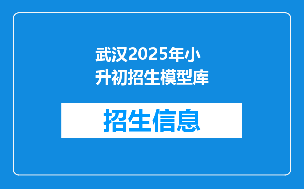 武汉2025年小升初招生模型库