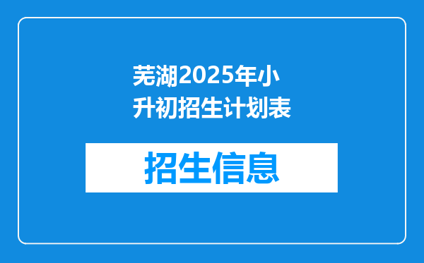 芜湖2025年小升初招生计划表