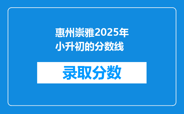 惠州崇雅2025年小升初的分数线