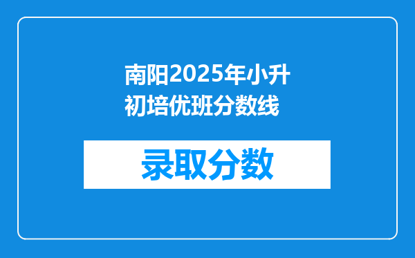 南阳2025年小升初培优班分数线