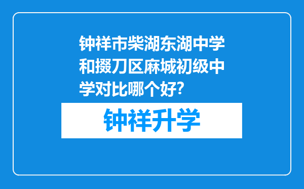 钟祥市柴湖东湖中学和掇刀区麻城初级中学对比哪个好？