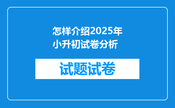 怎样介绍2025年小升初试卷分析