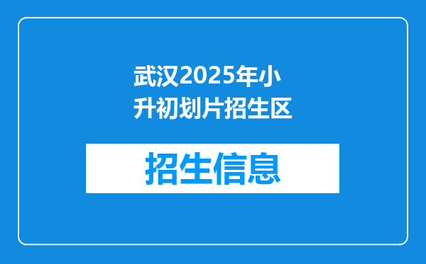 武汉2025年小升初划片招生区