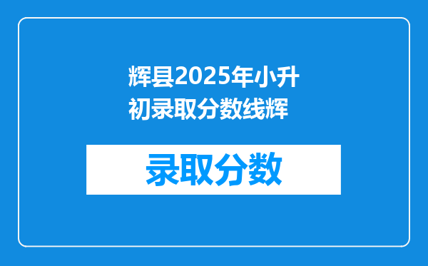 辉县2025年小升初录取分数线辉