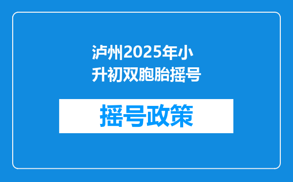 泸州2025年小升初双胞胎摇号