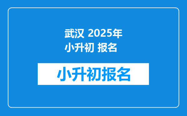 武汉 2025年小升初 报名