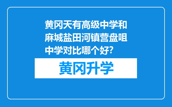 黄冈天有高级中学和麻城盐田河镇营盘咀中学对比哪个好？