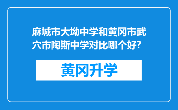 麻城市大坳中学和黄冈市武穴市陶斯中学对比哪个好？