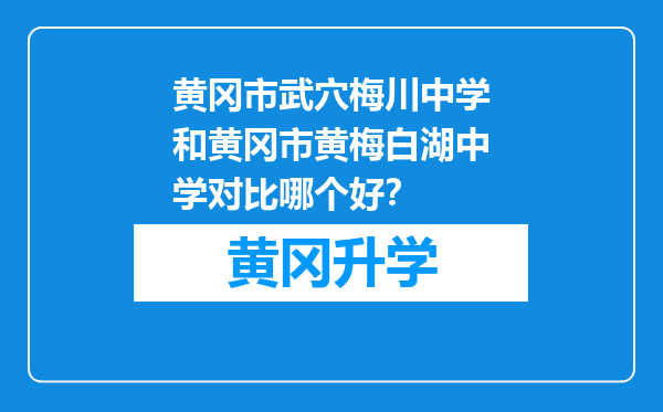 黄冈市武穴梅川中学和黄冈市黄梅白湖中学对比哪个好？