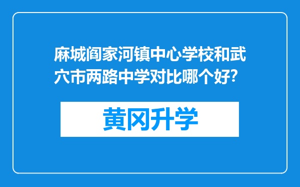 麻城阎家河镇中心学校和武穴市两路中学对比哪个好？