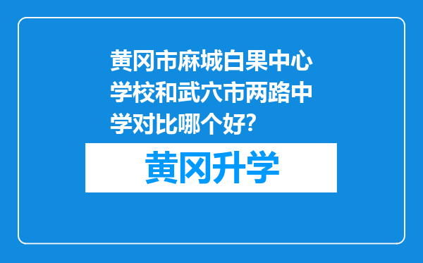 黄冈市麻城白果中心学校和武穴市两路中学对比哪个好？