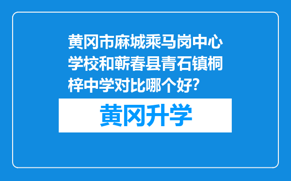 黄冈市麻城乘马岗中心学校和蕲春县青石镇桐梓中学对比哪个好？