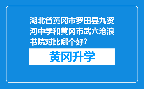 湖北省黄冈市罗田县九资河中学和黄冈市武穴沧浪书院对比哪个好？