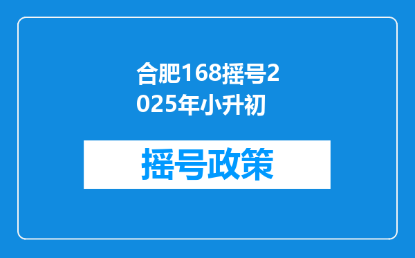 合肥168摇号2025年小升初