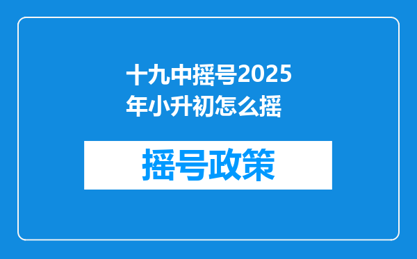 十九中摇号2025年小升初怎么摇