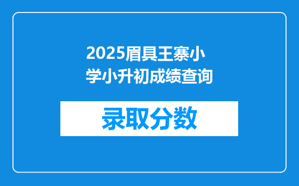 2025眉具王寨小学小升初成绩查询